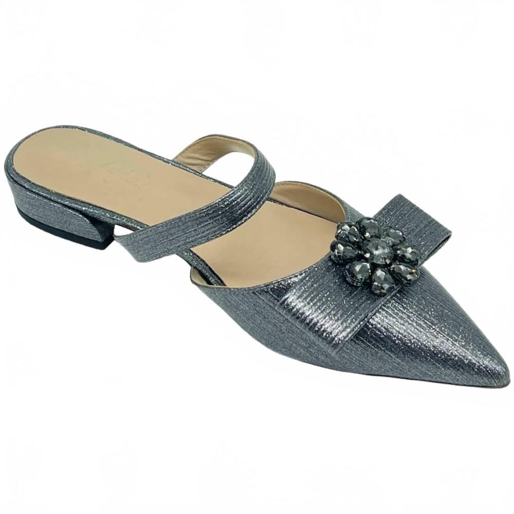 NEW JOJO SHOES women's teniade slide sandals in metallic pewter